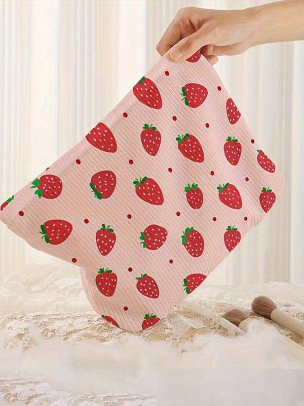 Strawberry Pattern Corduroy Makeup Bag, Cute Style Light Multi-functional Fashion Leisure Makeup Bag, Travel Makeup Bag, Suitable for Leisure Travel, Business Trips