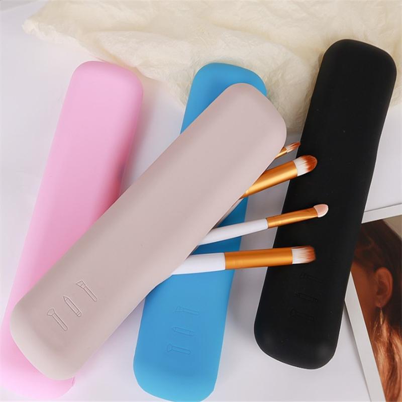 Silicone Cosmetic Case, Portable Makeup Brush & Eyebrow Pencil Storage Bag, Dustproof Makeup Tool Organizer Pouch