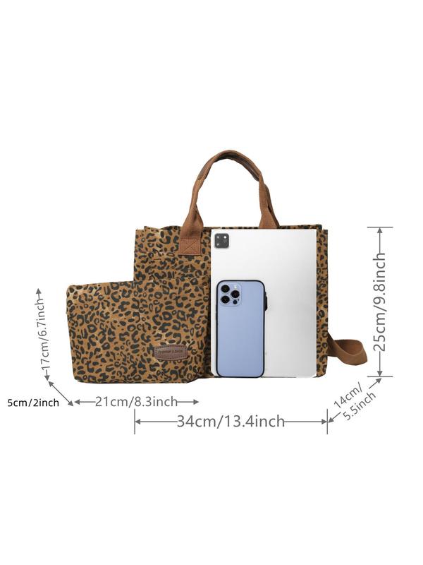 Fashion Leopard Pattern Tote Bag & Zipper Wallet, Casual Versatile Shoulder Bag & Handbag, Trendy All-match Bag Set for Women