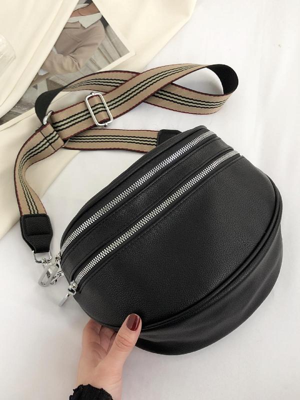 Women's Fashion Solid Color Fanny Pack, Simple Double Zipper Chest Bag, Casual Shoulder Bag for Daily Used