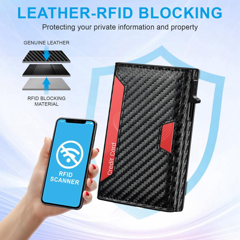 Furid Airtag Wallet For Men: Trifold Carbon Fiber Wallet With Airtag Holder- RFID Blocking, 2024 Summer Business Card Slots Pop Up Card Holder, Casual Summer New Trendy Purse Back To School Gift