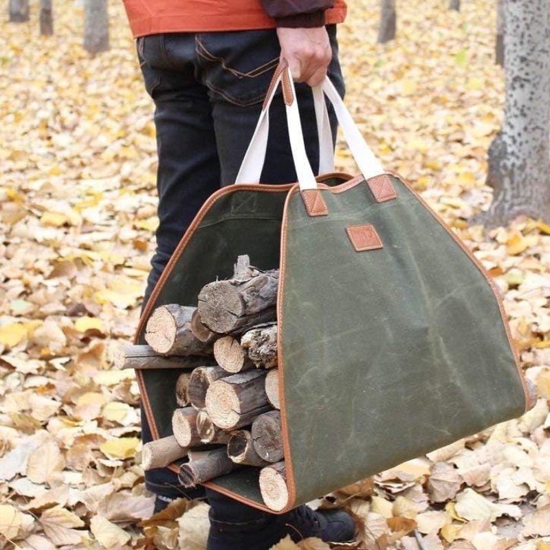 Canvas Log Carrier Bag,Waxed Durable Wood Tote,Fireplace Stove Accessories,Extra Large Firewood Holder with Handles for Camping