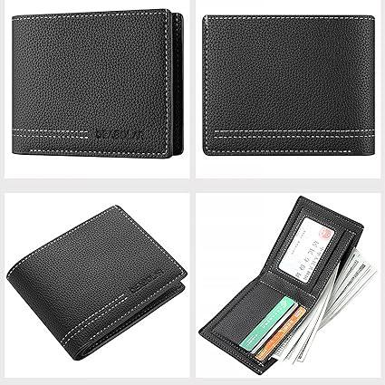 Men Wallet Brown PU Material 4 Credit Card Holder 2 Money Pockets 1 Clear Window  with out RFID Slim Small Wallets for Traveling