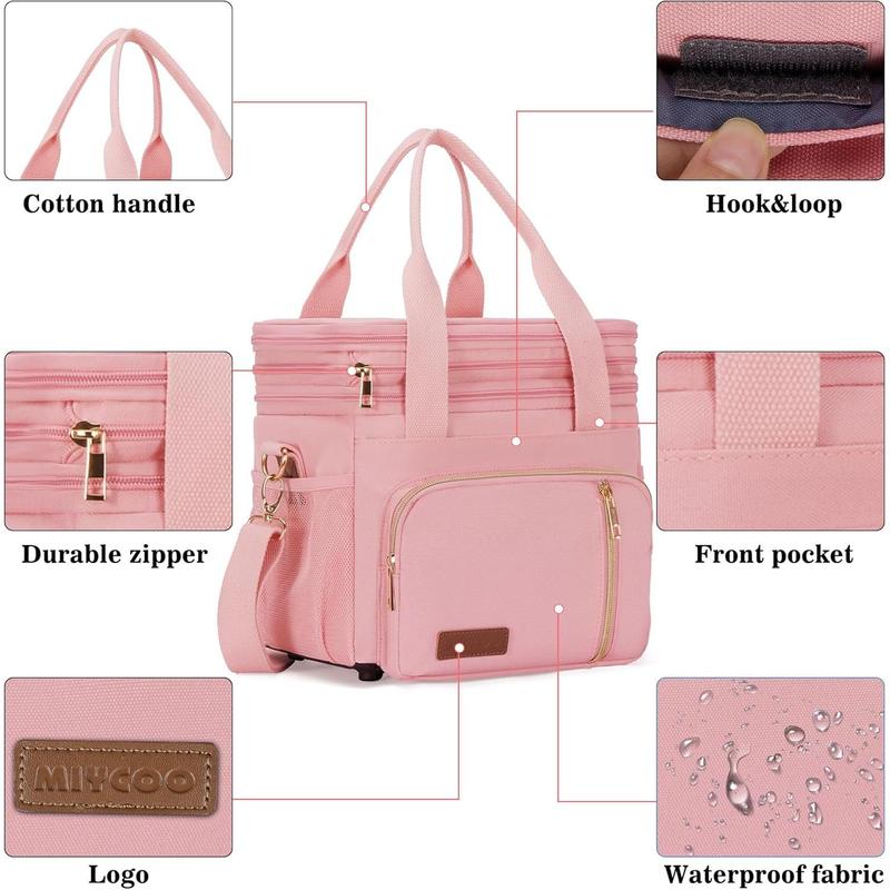 Lunch Bag & Lunch Box for Women Men Double Deck - Leakproof Insulated Soft Large Lunch Cooler Bag, Pink,15L