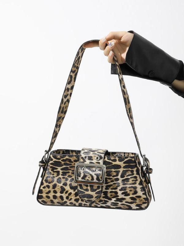 Simple Fashion Leopard Texture Shoulder Bag for Summer, Casual Versatile Pu Leather Zipper Shoulder Bag for Women for Commuting, Shopping and Daily Use, Fall Outfits, Fall Freshness