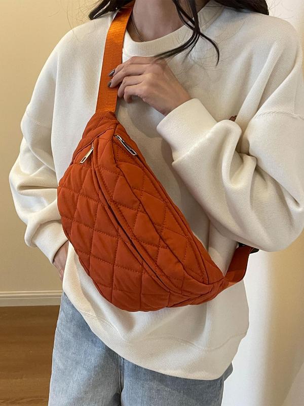 Women's Solid Color Quilted Fanny Pack, Fashionable Casual Versatile Zipper Chest Bag for Daily Used, Trendy All-match Sling Bag