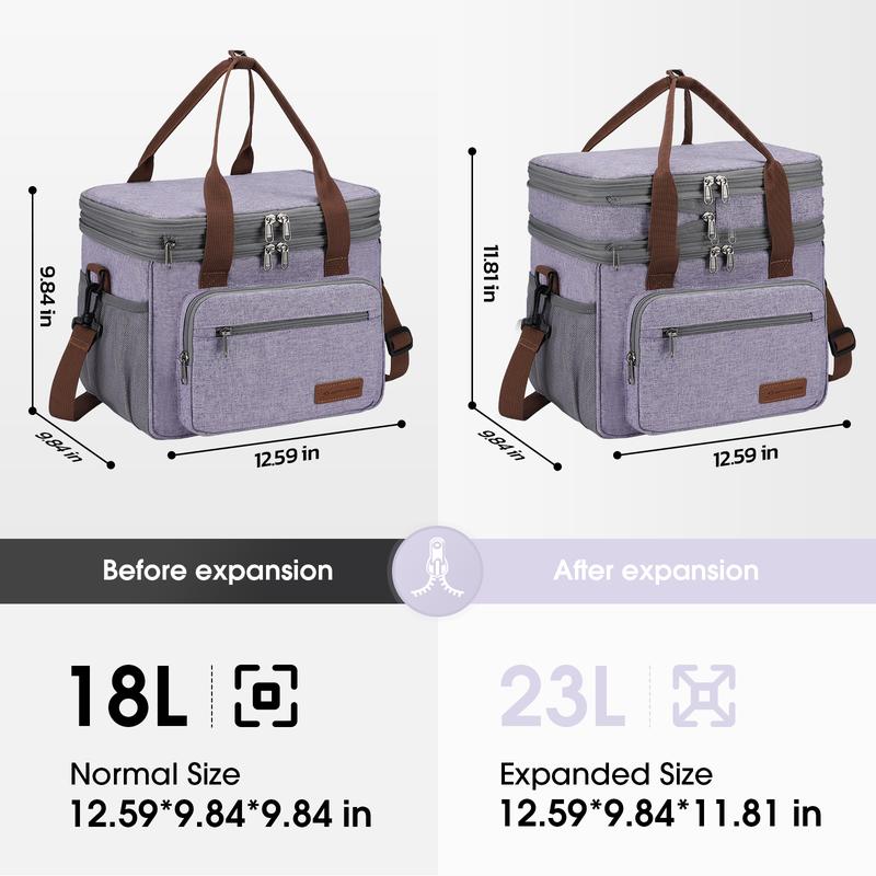 Maelstrom Lunch Bag Women,23L Insulated Lunch Box For Men Women,Expandable Double Deck Lunch Cooler Bag,Lightweight Leakproof Lunch Tote Bag With Side Tissue Pocket,Purple