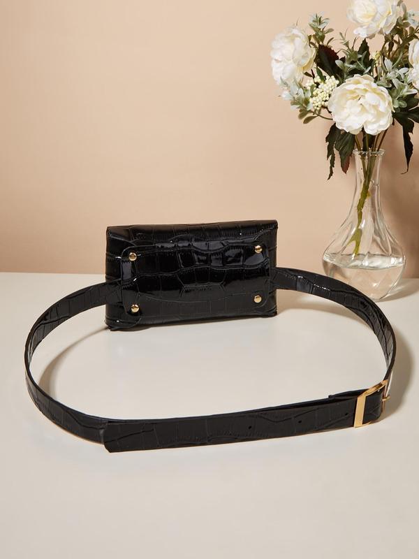 Women's Elegant Crocodile Embossed Fanny Pack, Simple Plain PU Leather Buckle Decorated Sling Bag for Daily Use