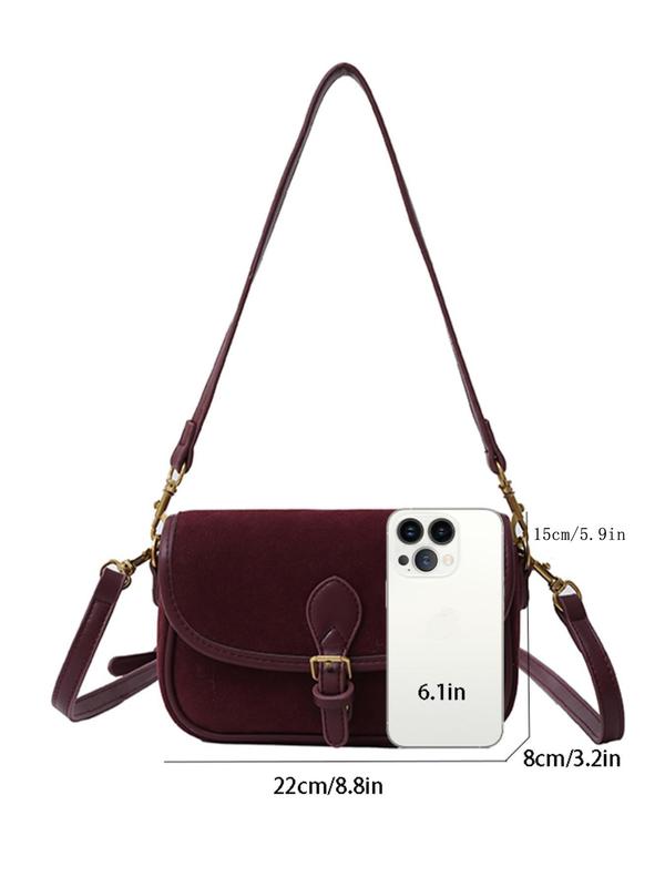 Women's Solid Color Suede Crossbody Bag, Fashionable Belted Design Shoulder Bag for Daily Used, Casual Trendy Versatile High-quality Daily Commuting Bag