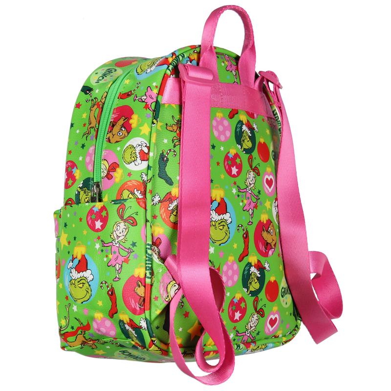 Grinch Mini Backpack Dr Seuss's GRINCH Who Stole Christmas Holiday Ornament AOP Mini Backpack Purse w Adjustable Straps