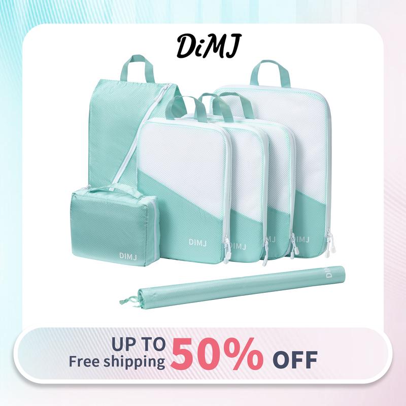 DIMJ 7 Sets Compression Packing Cubes for Travel Packing Cubes Lightweight Packing Cubes for Suitcase Travel Cubes for Packing Compression With Shoes Bag Laundry Bag Underwear Bag hanging toiletrybag travel organizer Travel Luggage