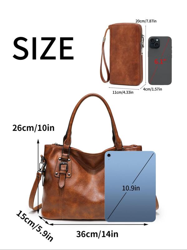 Women's Fashionable Solid Color Handbag & Coin Purse, 2024 New Style Casual Versatile Shoulder Bag & Purse, Trendy Commuting Bag Set for Women