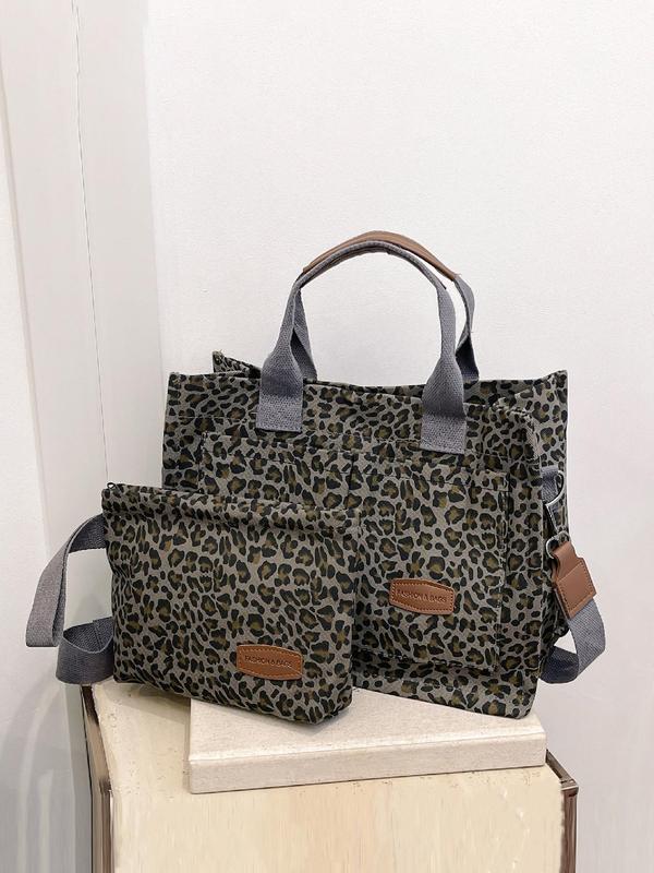 Fashion Leopard Pattern Tote Bag & Zipper Wallet, Casual Versatile Shoulder Bag & Handbag, Trendy All-match Bag Set for Women