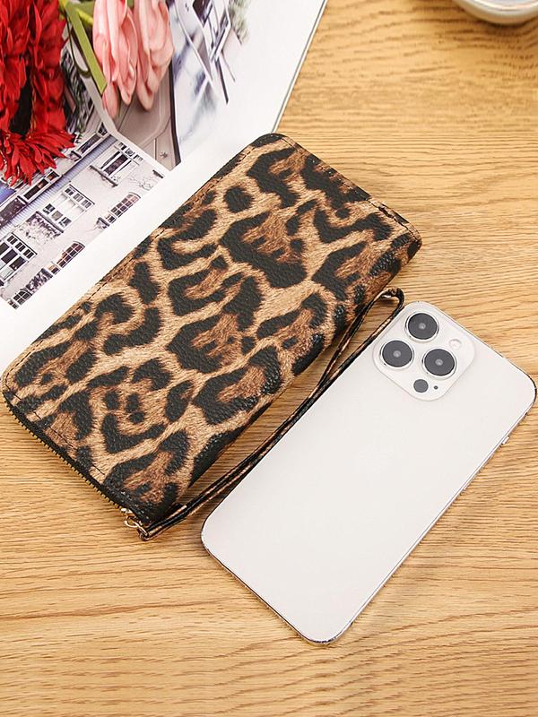 Women's Leopard Pattern Long Wallet, Casual Zipper Wallet Wristlet for Daily Used, Casual Trendy Versatile High-quality Daily Purse Wallet, Girl Fashionable Shopping Wallet