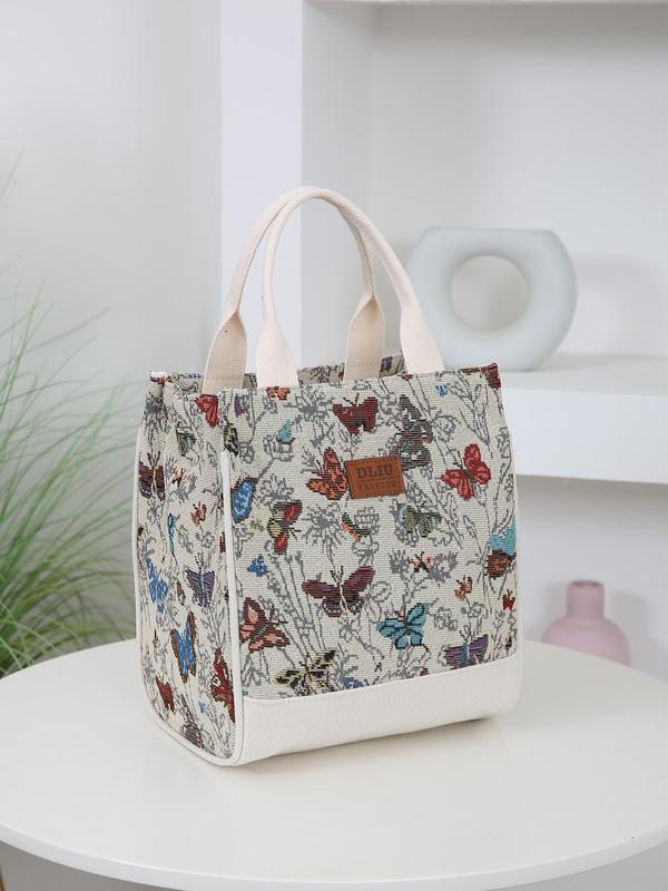 Floral Pattern Lunch Bag, Large Capacity Insulated Bag with Handle, Zipper Lunch Box Storage Bag for Work, School, Travel, Picnic