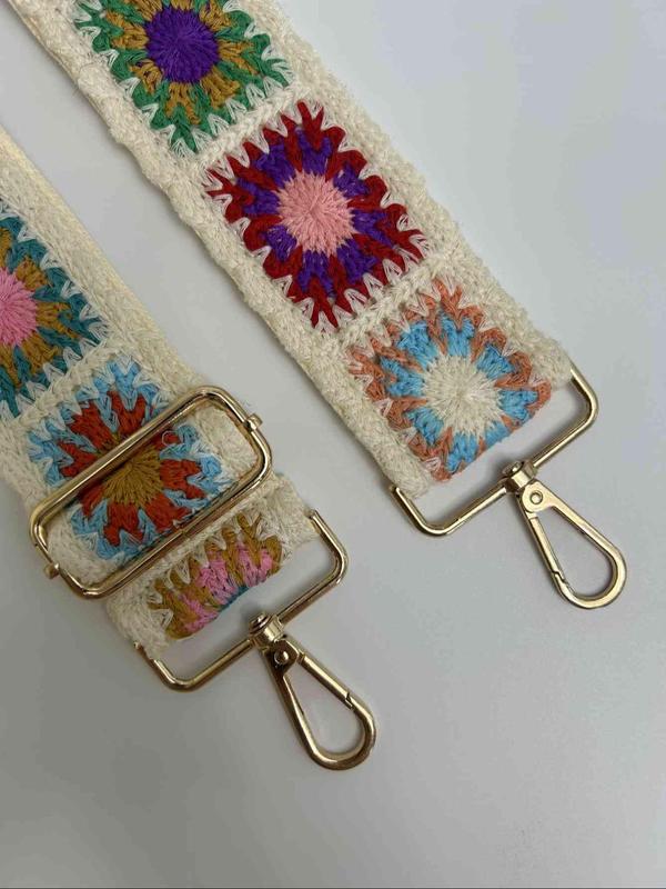 Boho Style Ethnic Pattern Embroidered Bag Strap, Adjustable Bag Strap with Hook Attachment, Fashionable Bag Accessory for Women & Men