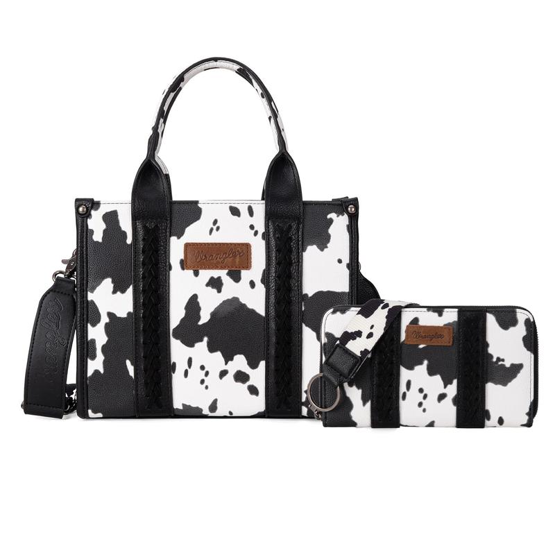 Wrangler Western Fashion Cow Print Tote bag and Wallet 2 PCS