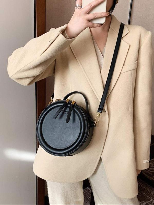 Women's Fashionable Round Shaped Handbag, Vintage Zipper Shoulder Bag for Daily Used, Casual Trendy Versatile High-quality Daily Commuting Bag