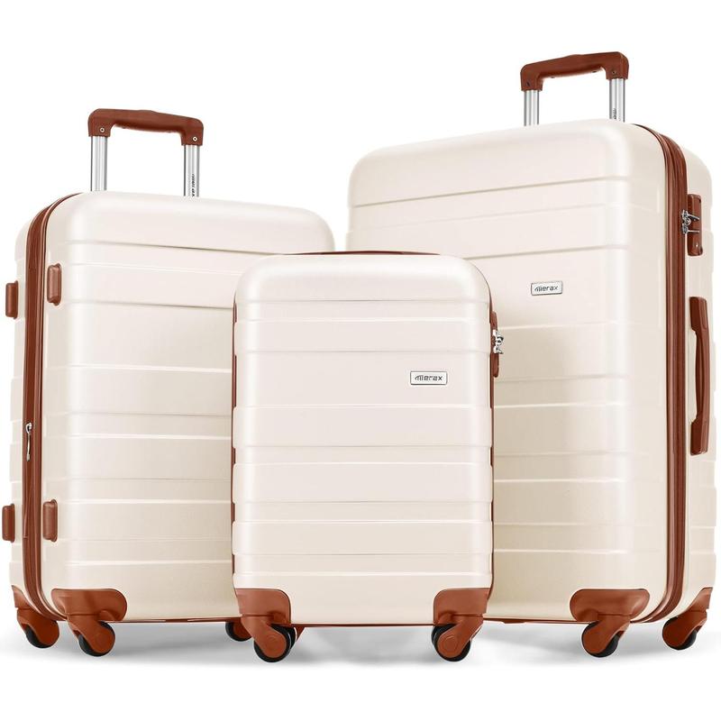 Lusabagyo Fashionable luggage 3 Pcs ABS Hardside Luggage Sets TSA Lock Spinner Wheel Suitcases, Pearly White, 20 24 28 Inch