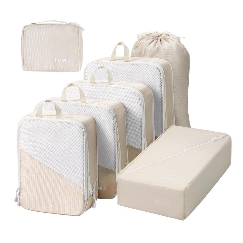 DIMJ 7 Sets Compression Packing Cubes for Travel Packing Cubes Lightweight Packing Cubes for Suitcase Travel Cubes for Packing Compression With Shoes Bag Laundry Bag Underwear Bag hanging toiletrybag travel organizer Travel Luggage