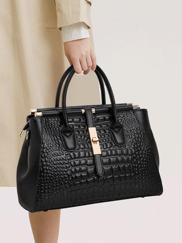 Women's Fashionable Crocodile Embossed Handbag, Large Capacity Crossbody Bag for Daily Used, Casual Trendy Versatile High-quality Daily Commuting Bag