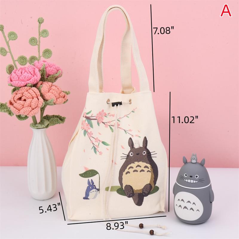 Totoro Faceless Man Drawstring Lunch Bag for Back to School Gift Canvas Bag, Work Lunch Tote, Japanese Handmade Lunch Bag, Winter Bag, Christmas Gift