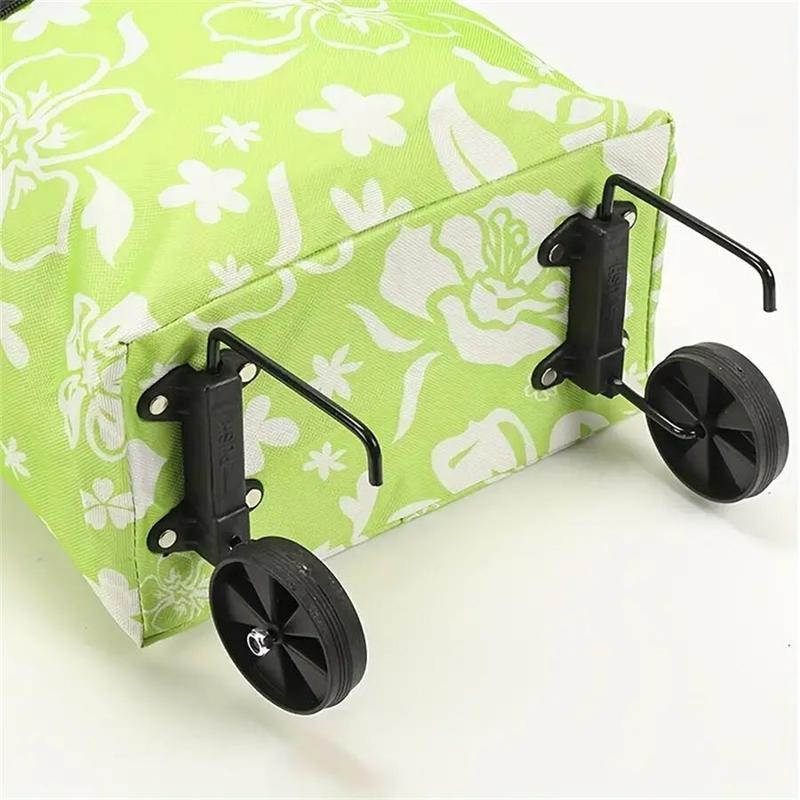 2 in 1 Foldable Shopping Bag with Wheel, Portable Storage Bag with Handle, Multifunctional Storage Bag for Home Outdoor Picnic Travel