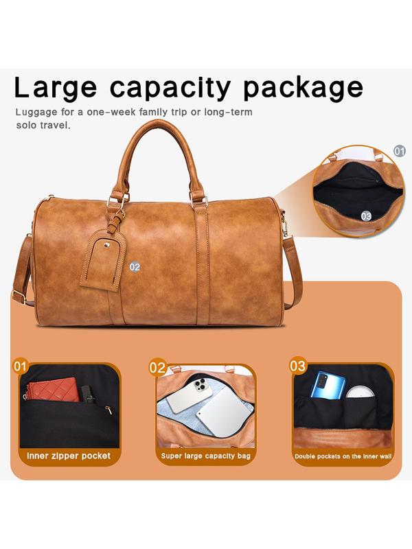 Vintage Pu Leather Travel Bag, Casual Zipper Duffel Bag with Removable Strap, Spacious Interior Bag for Travel, Business, and Daily Use