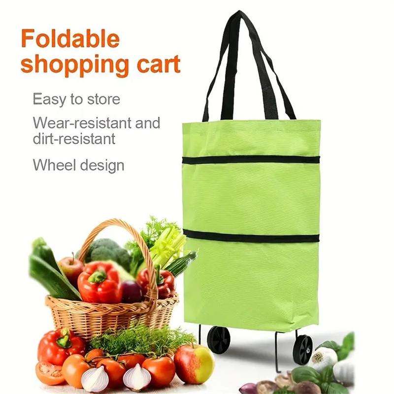 2 in 1 Foldable Shopping Bag with Wheel, Portable Storage Bag with Handle, Multifunctional Storage Bag for Home Outdoor Picnic Travel