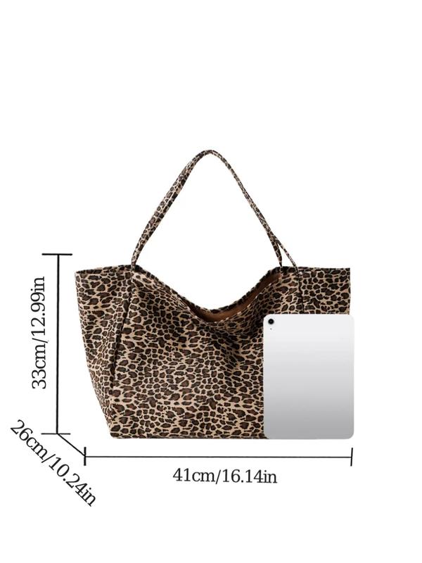 Women's Casual Leopard Print Tote Bag, Lightweight Large Capacity Foldable Shoulder Bag, Casual Versatile Commuting Bag for Women & Girls, Fall Outfit、Fall Freshness