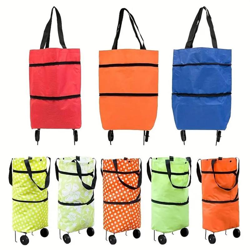 2 in 1 Foldable Shopping Bag with Wheel, Portable Storage Bag with Handle, Multifunctional Storage Bag for Home Outdoor Picnic Travel