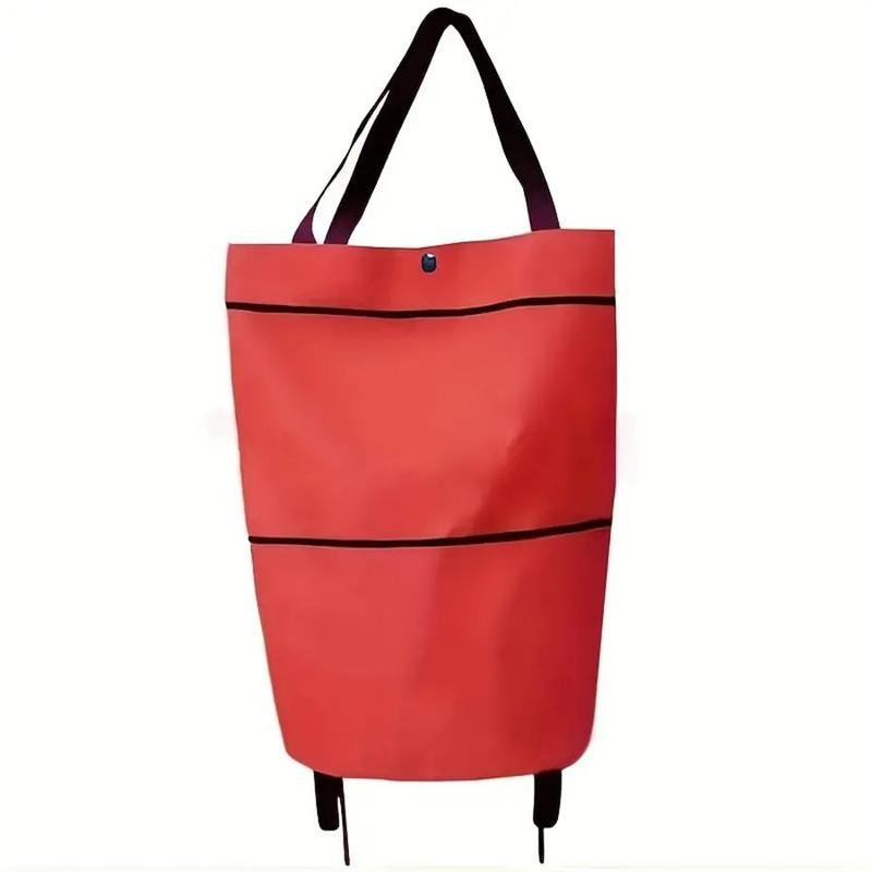 2 in 1 Foldable Shopping Bag with Wheel, Portable Storage Bag with Handle, Multifunctional Storage Bag for Home Outdoor Picnic Travel