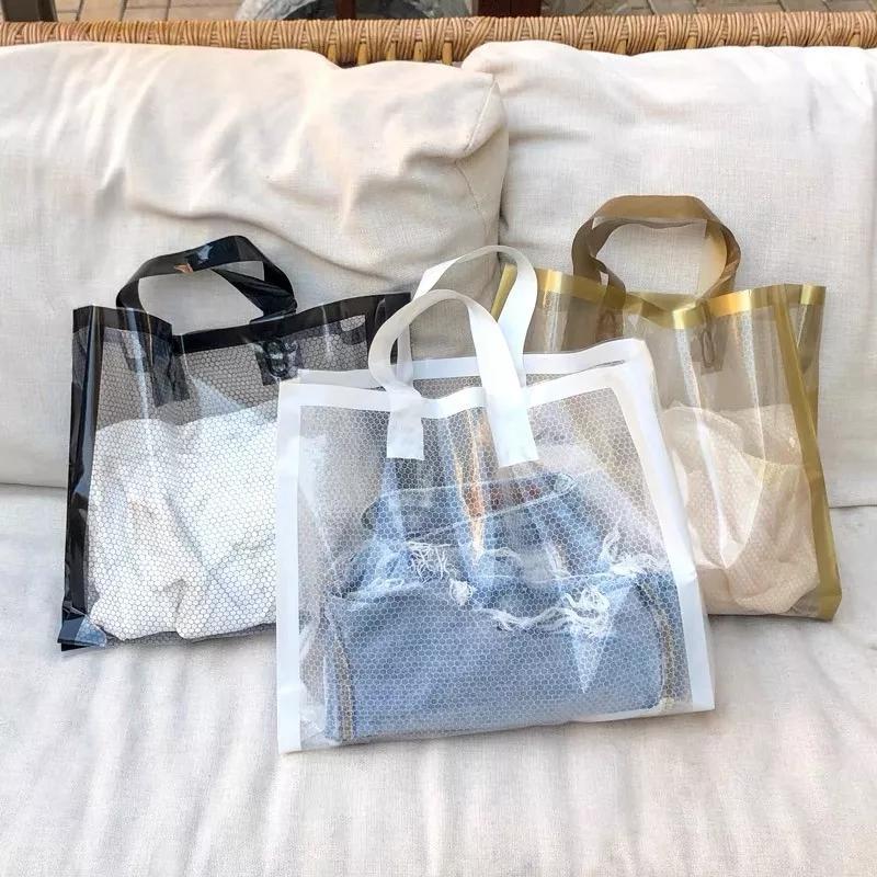 Transparent Tote Bag with Handle, 50pcs Reusable Shopping Bag, Gift Bag with Handle, Party Favor Bag for Birthday Wedding Party