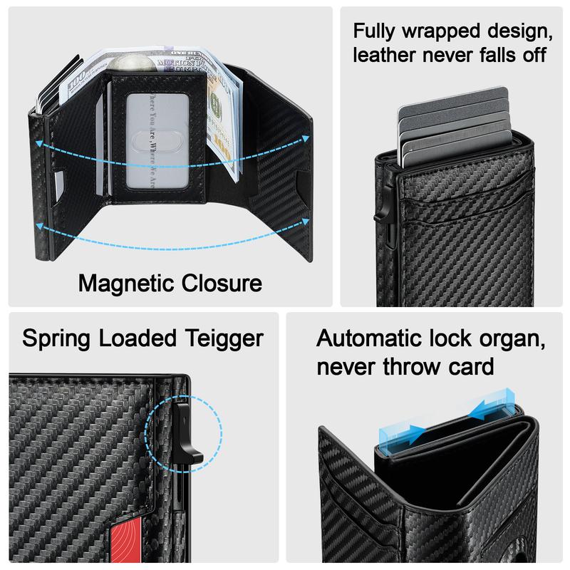 Furid Airtag Wallet For Men: Trifold Carbon Fiber Wallet With Airtag Holder- RFID Blocking, 2024 Summer Business Card Slots Pop Up Card Holder, Casual Summer New Trendy Purse Back To School Gift