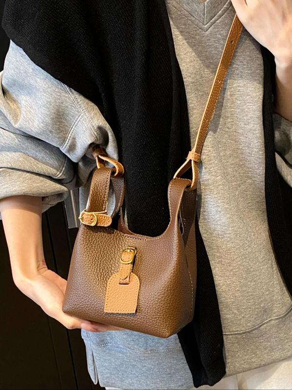 Women's Elegant Bucket Bag, Fashionable Solid Color Handbag, Versatile Crossbody Bag for Daily Use, Office Worker Commuting, Elegant Ladies Bag