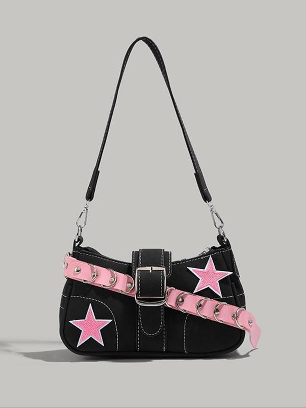 Women's Y2k Style Star Design Chain Strap Shoulder Bag, Fashionable Chain Decorated Crossbody Bag for Daily Used, Casual Trendy Versatile Daily Commuting Bag