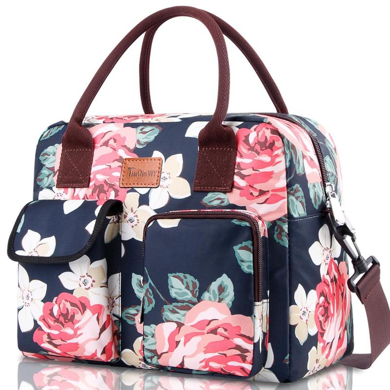 Floral Pattern Bento Bag, 1 Count Reusable Lunch Bag with Shoulder Strap, Insulated Lunch Bag for Outdoor Picnic