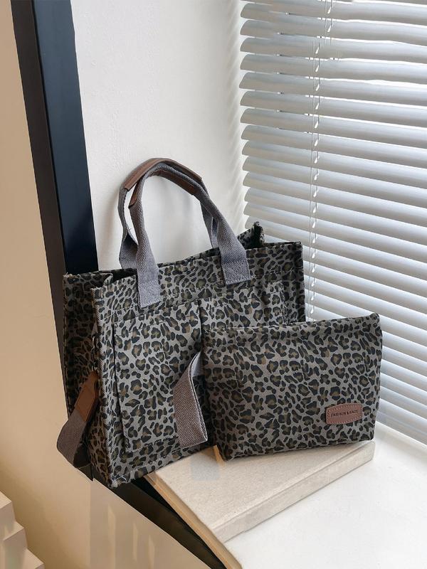 Fashion Leopard Pattern Tote Bag & Zipper Wallet, Casual Versatile Shoulder Bag & Handbag, Trendy All-match Bag Set for Women