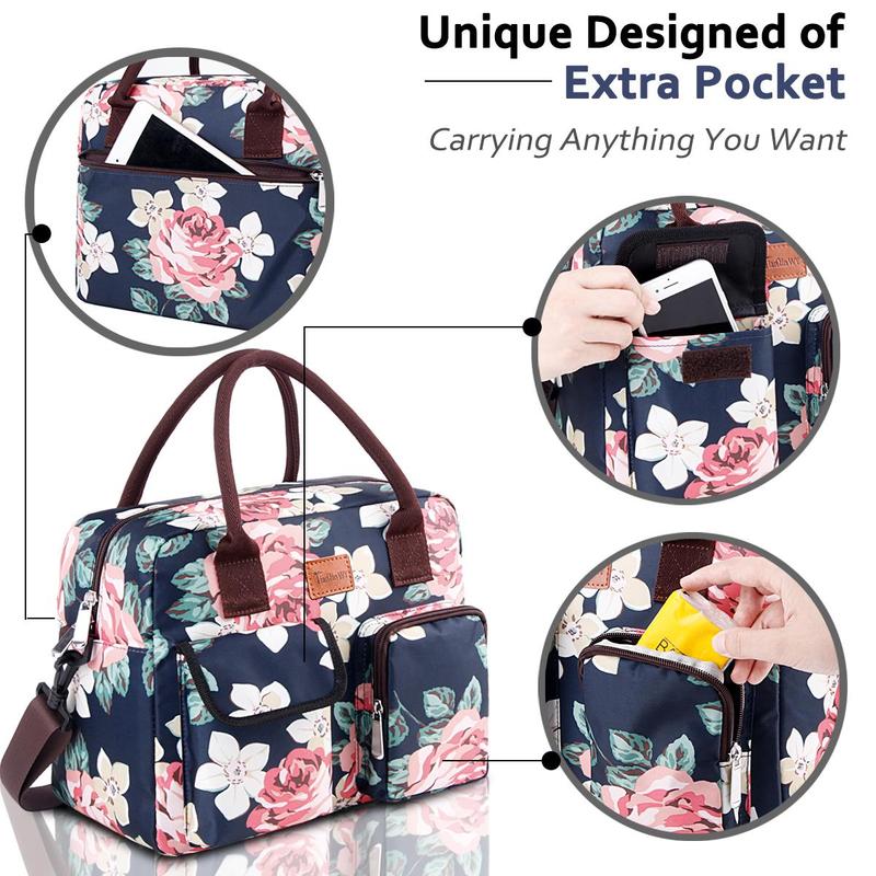 Floral Pattern Bento Bag, 1 Count Reusable Lunch Bag with Shoulder Strap, Insulated Lunch Bag for Outdoor Picnic