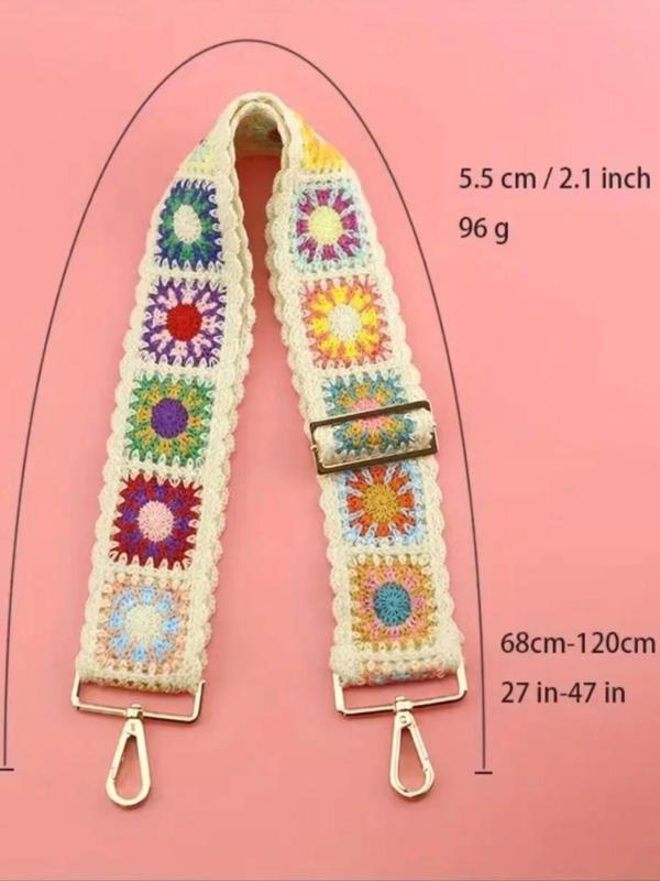 Boho Style Ethnic Pattern Embroidered Bag Strap, Adjustable Bag Strap with Hook Attachment, Fashionable Bag Accessory for Women & Men