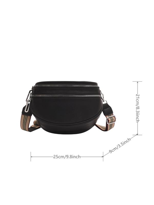 Women's Fashion Solid Color Fanny Pack, Simple Double Zipper Chest Bag, Casual Shoulder Bag for Daily Used