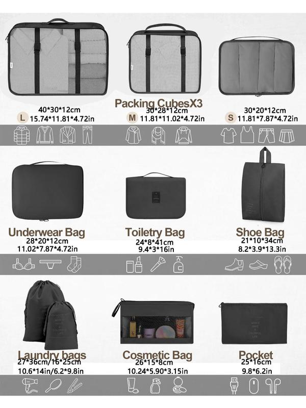 Fall Portable Travel Storage Bag Set, Including Large Storage Bag, Shoe Bag, Underwear Bag, Cosmetic Bag, Makeup Bag, Toiletry Bag, Laundry Bag, Zipper Storage Bag, Fall Outfits, Fall Freshness