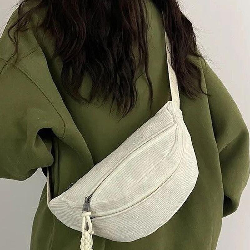 Aesthetic Corduroy Shoulder Crossbody Bag for Women Sports Chest Bag Commuter Running Satchel Bag