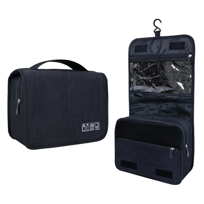 Large Capacity Toiletry Bag. With hanging hook. For men & women. Black. Waterproof plain storage bags.