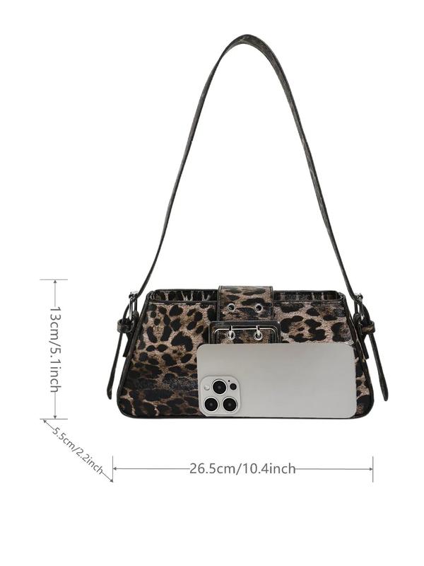 Simple Fashion Leopard Texture Shoulder Bag for Summer, Casual Versatile Pu Leather Zipper Shoulder Bag for Women for Commuting, Shopping and Daily Use, Fall Outfits, Fall Freshness