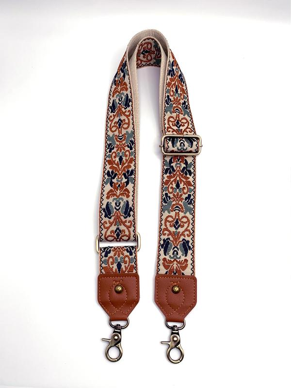 Vintage Ethnic Pattern Embroidering Bag Strap, Adjustable Replacement Bag Strap, Boho Style Bag Strap for Women & Girls