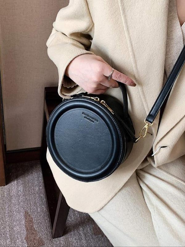 Women's Fashionable Round Shaped Handbag, Vintage Zipper Shoulder Bag for Daily Used, Casual Trendy Versatile High-quality Daily Commuting Bag