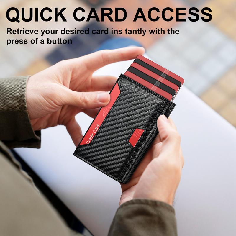 Furid Airtag Wallet For Men: Trifold Carbon Fiber Wallet With Airtag Holder- RFID Blocking, 2024 Summer Business Card Slots Pop Up Card Holder, Casual Summer New Trendy Purse Back To School Gift