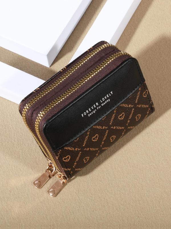 Women's Business Style Colorblock Letter Pattern Zipper Short Wallet, Casual Trendy Versatile Card Holder, Fashionable Wallet for Daily Use