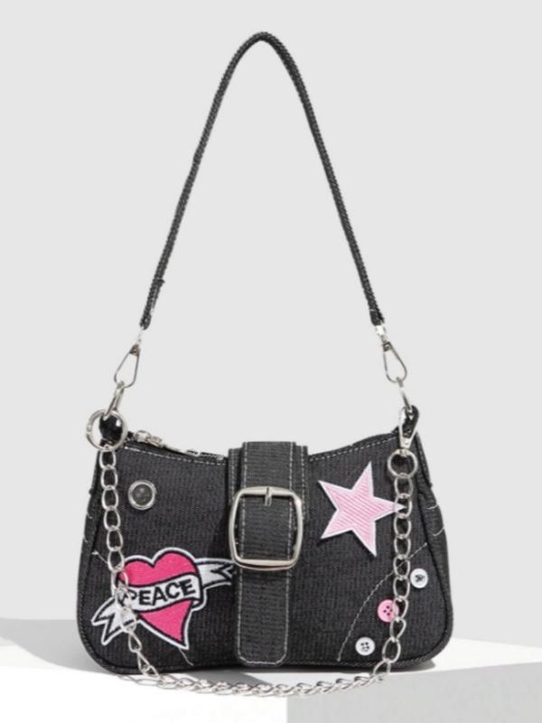 Women's Y2k Style Star Design Chain Strap Shoulder Bag, Fashionable Chain Decorated Crossbody Bag for Daily Used, Casual Trendy Versatile Daily Commuting Bag